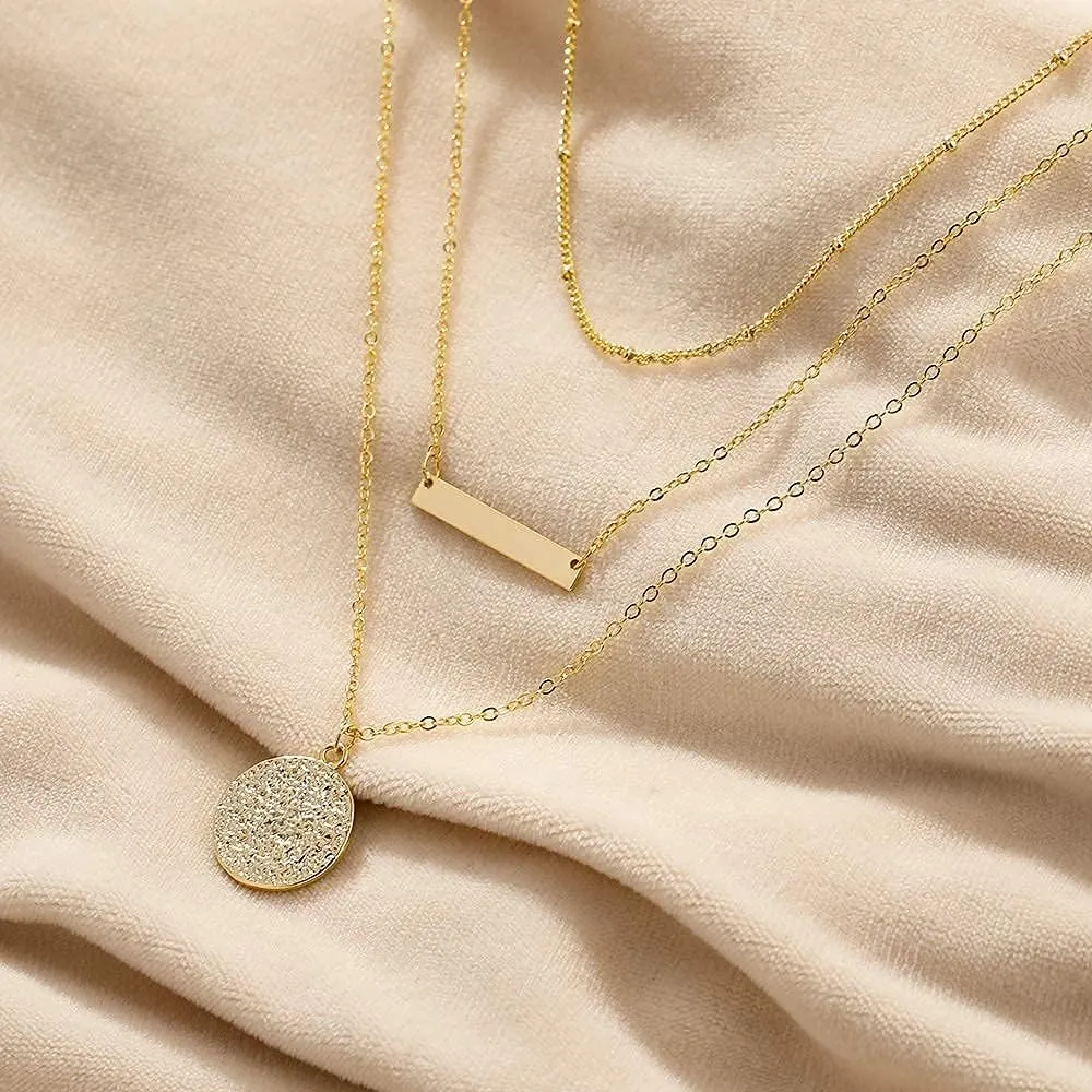 Fiusem Gold Layered Necklaces for Women, Dainty 14K Gold Plated Pendant Necklace and Choker Necklaces for Women
