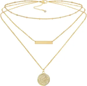 Fiusem Gold Layered Necklaces for Women, Dainty 14K Gold Plated Pendant Necklace and Choker Necklaces for Women