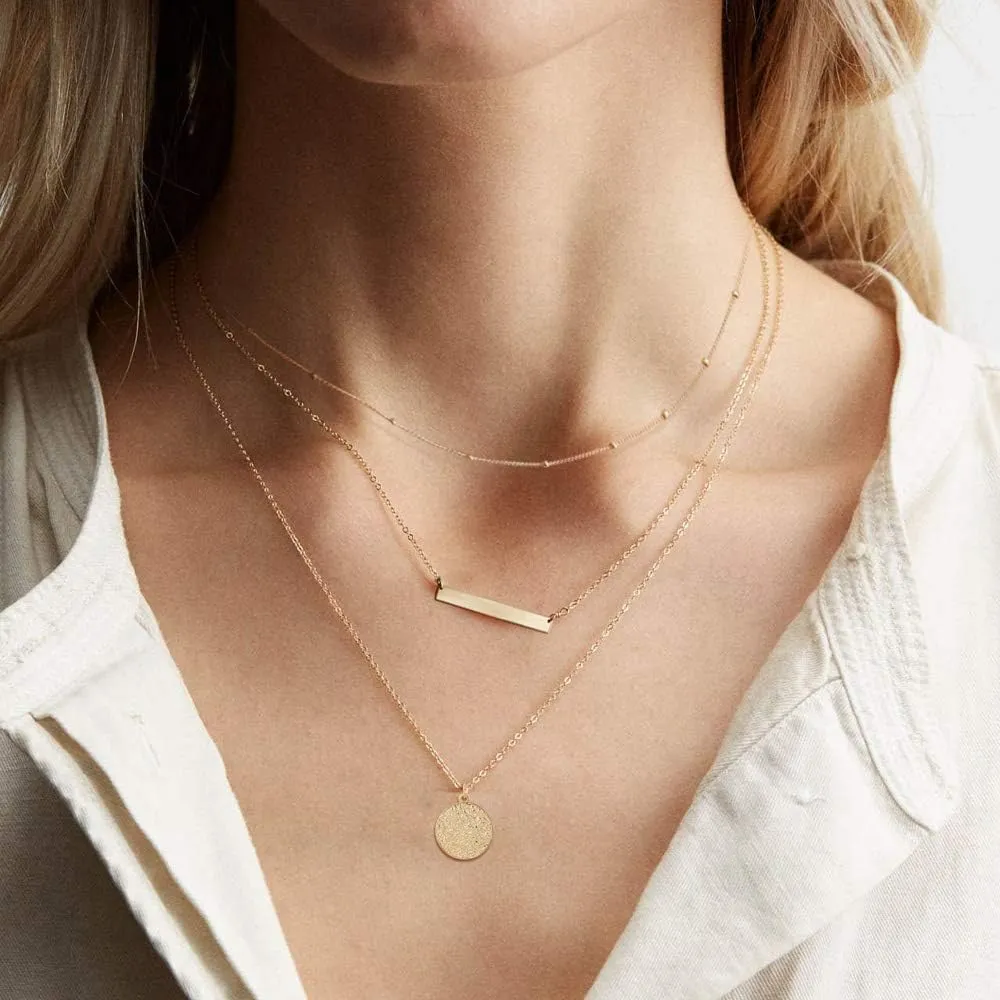 Fiusem Gold Layered Necklaces for Women, Dainty 14K Gold Plated Pendant Necklace and Choker Necklaces for Women