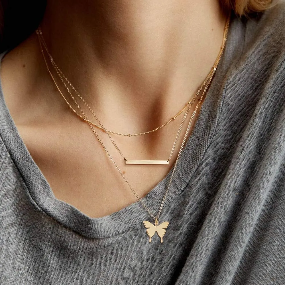 Fiusem Gold Layered Necklaces for Women, Dainty 14K Gold Plated Pendant Necklace and Choker Necklaces for Women