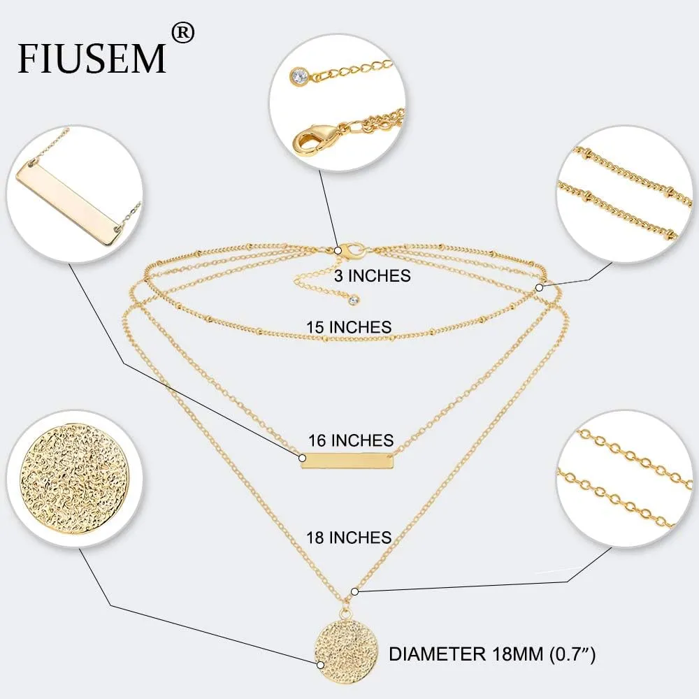 Fiusem Gold Layered Necklaces for Women, Dainty 14K Gold Plated Pendant Necklace and Choker Necklaces for Women