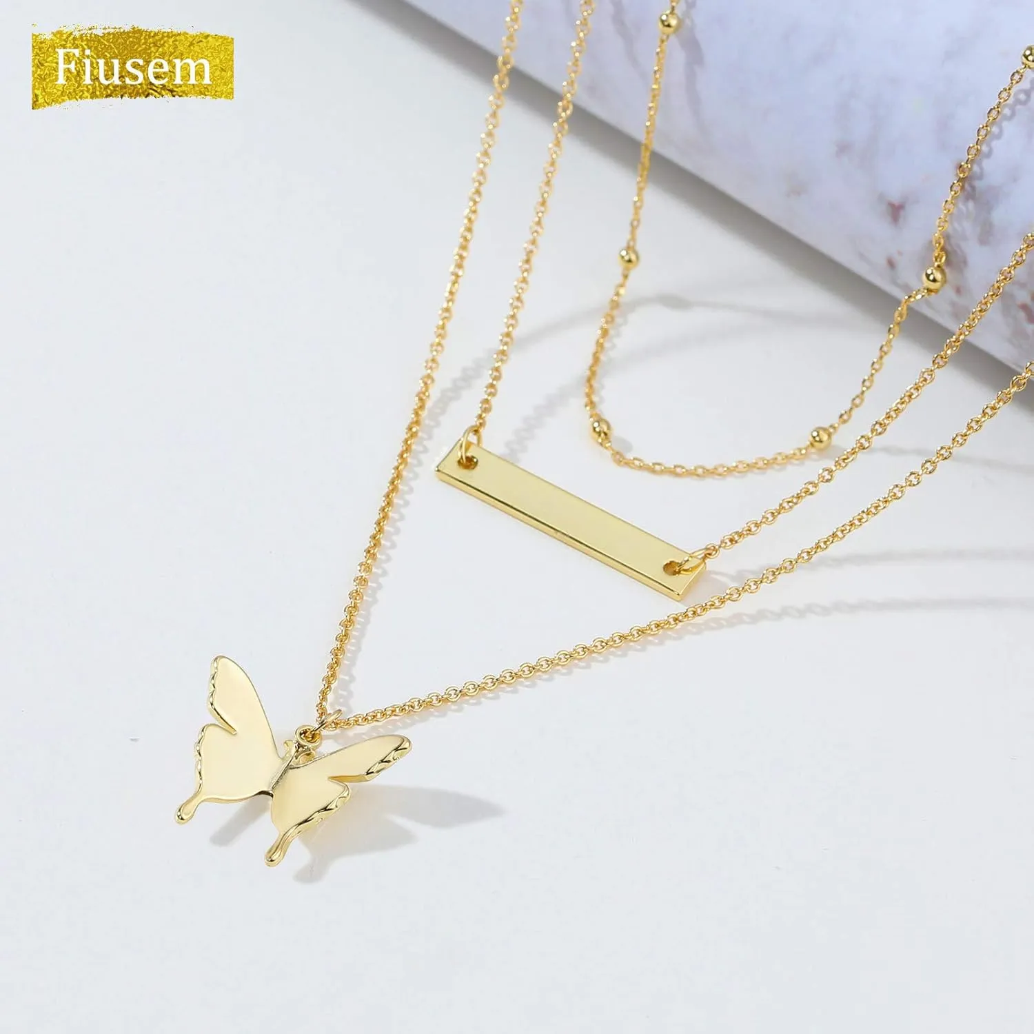 Fiusem Gold Layered Necklaces for Women, Dainty 14K Gold Plated Pendant Necklace and Choker Necklaces for Women