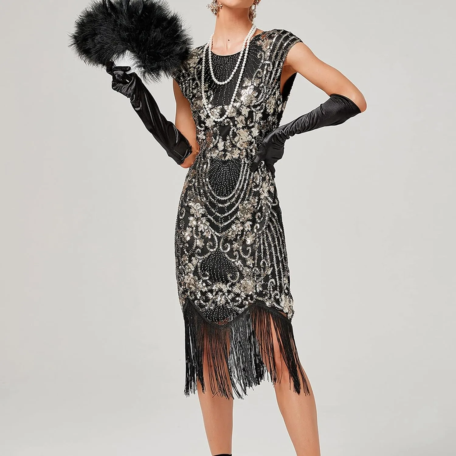 Flapper Dresses 1920s Gatsby Plus Size Cap Sleeve Sparkly Fringe Dress Art Deco Roaring 20s Cocktail Costumes