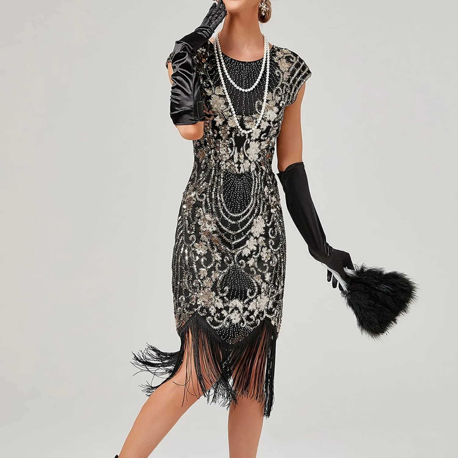 Flapper Dresses 1920s Gatsby Plus Size Cap Sleeve Sparkly Fringe Dress Art Deco Roaring 20s Cocktail Costumes