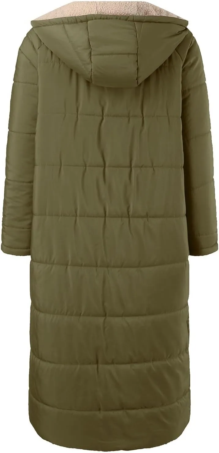Fleece Jackets for Women Casual Zip Up Solid Color Reversible Teddy Long Coat Womens Padded Heavyweight Soft Jacket