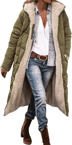 Fleece Jackets for Women Casual Zip Up Solid Color Reversible Teddy Long Coat Womens Padded Heavyweight Soft Jacket