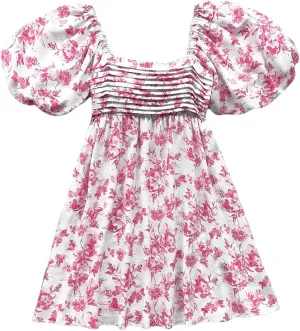 Floerns Women's Floral Print Bubble Sleeve Dress Square Neck Holiday A Line Mini Dresses