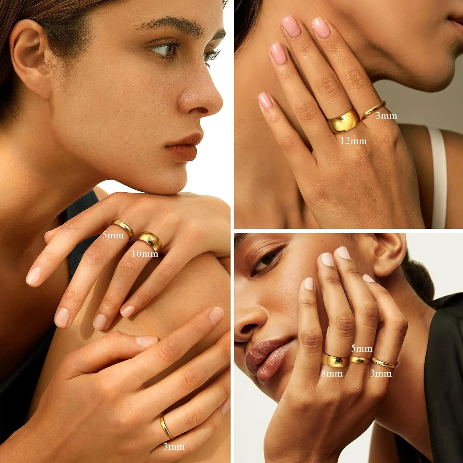 Florideco 14K Gold Filled Ring Gold Band for Women Men Thick Thin Pinky Thumb Ring Gold Wedding Band Ring Non Tarnish Plain Domed Comfort Fit Size 6 to 10