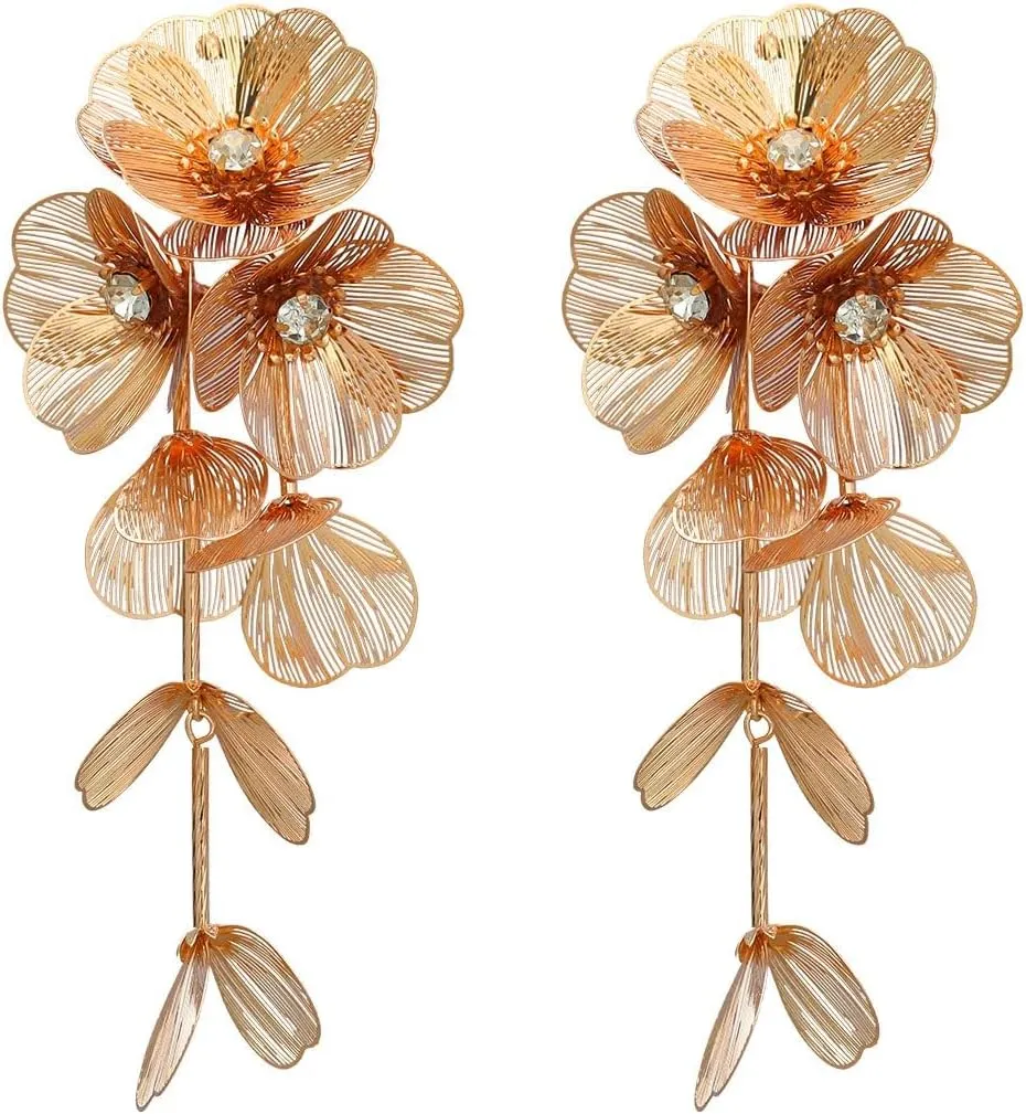 Flower Dangle Drop Earrings Long Dangle Earrings for Women Flower Dangle Earrings Statement Earrings Long Tassel Earrings Chunky Gold Statement Jewelry