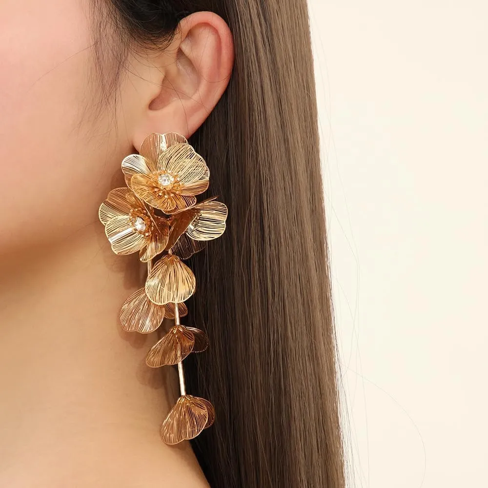 Flower Dangle Drop Earrings Long Dangle Earrings for Women Flower Dangle Earrings Statement Earrings Long Tassel Earrings Chunky Gold Statement Jewelry