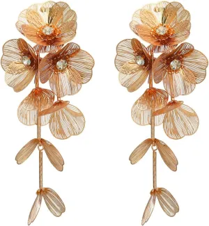 Flower Dangle Drop Earrings Long Dangle Earrings for Women Flower Dangle Earrings Statement Earrings Long Tassel Earrings Chunky Gold Statement Jewelry