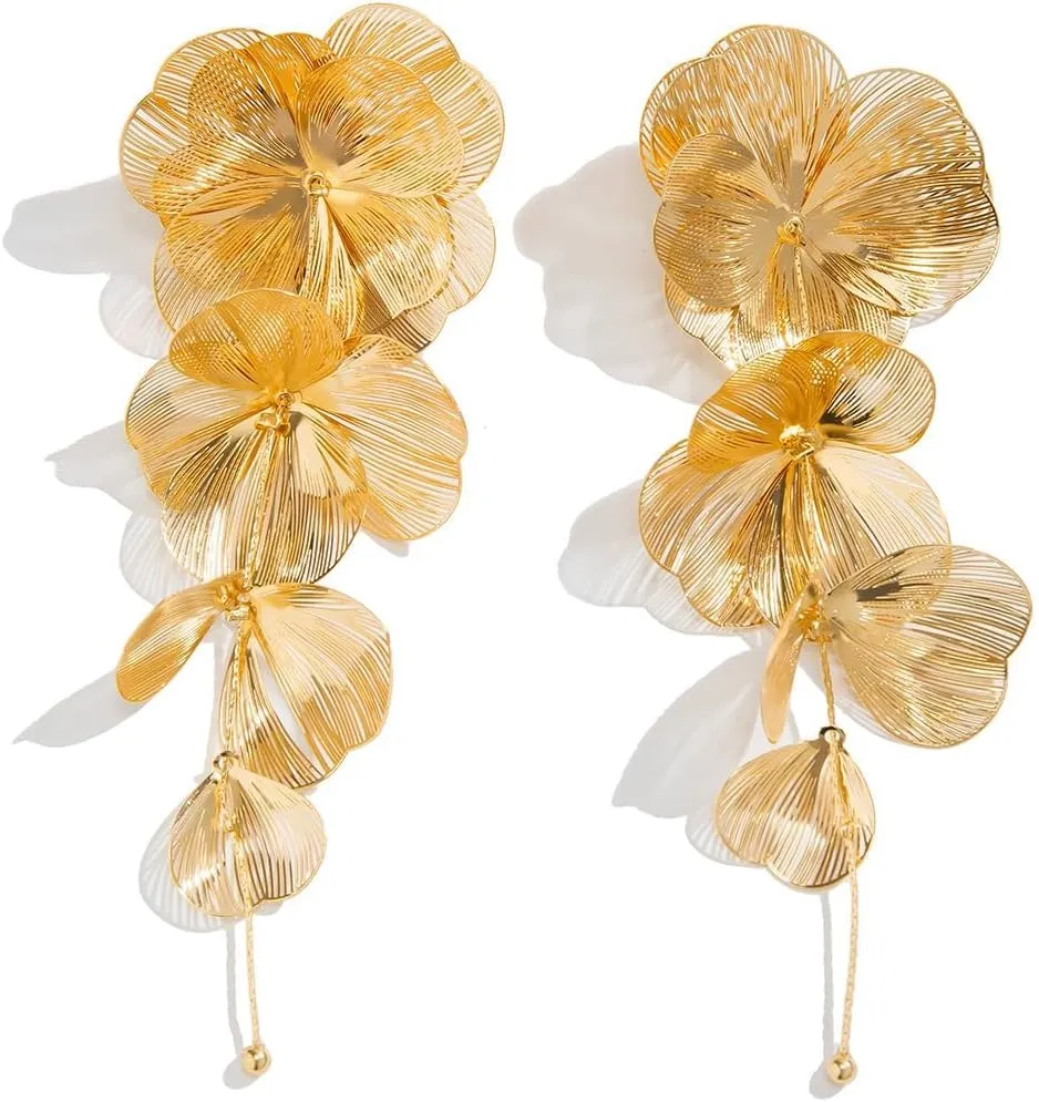 Flower Dangle Drop Earrings Long Dangle Earrings for Women Flower Dangle Earrings Statement Earrings Long Tassel Earrings Chunky Gold Statement Jewelry