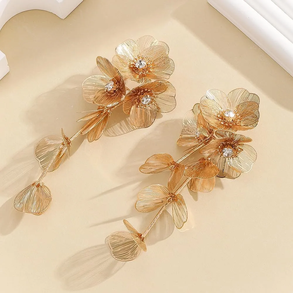 Flower Dangle Drop Earrings Long Dangle Earrings for Women Flower Dangle Earrings Statement Earrings Long Tassel Earrings Chunky Gold Statement Jewelry