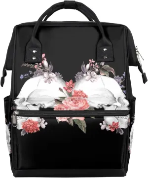 Flower Rose Skull Halloween Diaper Bag Tote Large Capacity Waterproof with Adjustable Shoulder Strap and Pram Straps Mommy Bag for Hospital Beach Weekender Travel
