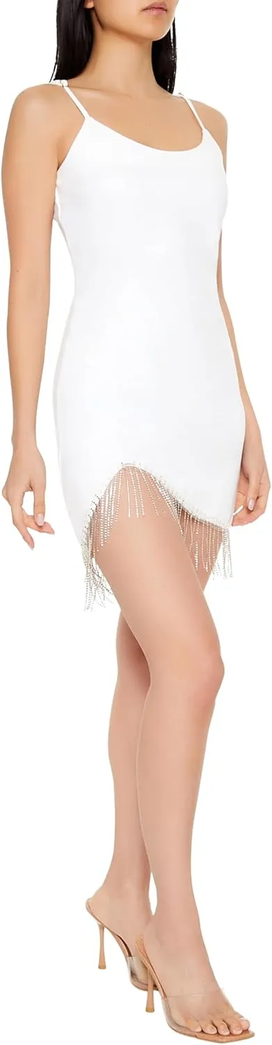 Forever 21 Women's Rhinestone Fringe Cami Mini Dress