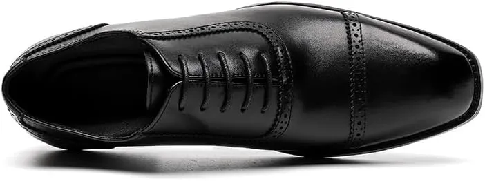Formal Shoes for Men Lace Up Square Toe Vegan Leather Cap Toe Oxford Shoes Non Slip Rubber Sole Block Heel Low Top Anti-Slip Party