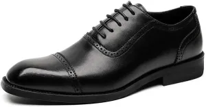 Formal Shoes for Men Lace Up Square Toe Vegan Leather Cap Toe Oxford Shoes Non Slip Rubber Sole Block Heel Low Top Anti-Slip Party