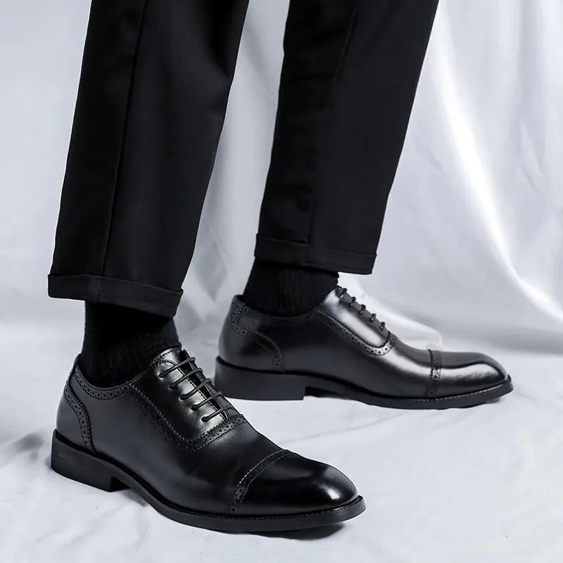 Formal Shoes for Men Lace Up Square Toe Vegan Leather Cap Toe Oxford Shoes Non Slip Rubber Sole Block Heel Low Top Anti-Slip Party