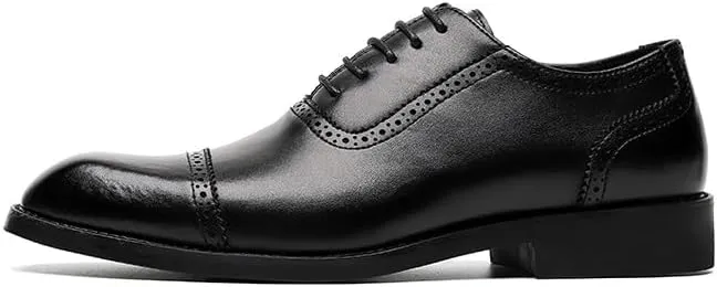 Formal Shoes for Men Lace Up Square Toe Vegan Leather Cap Toe Oxford Shoes Non Slip Rubber Sole Block Heel Low Top Anti-Slip Party