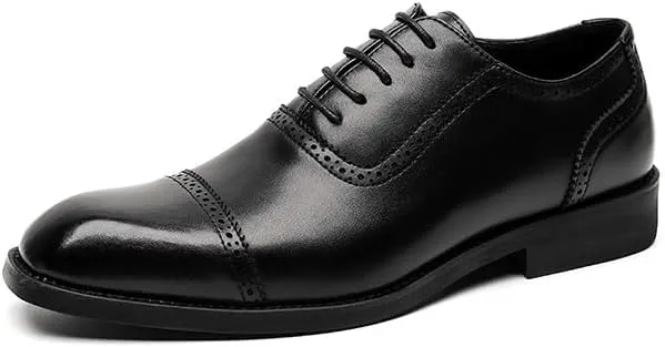 Formal Shoes for Men Lace Up Square Toe Vegan Leather Cap Toe Oxford Shoes Non Slip Rubber Sole Block Heel Low Top Anti-Slip Party