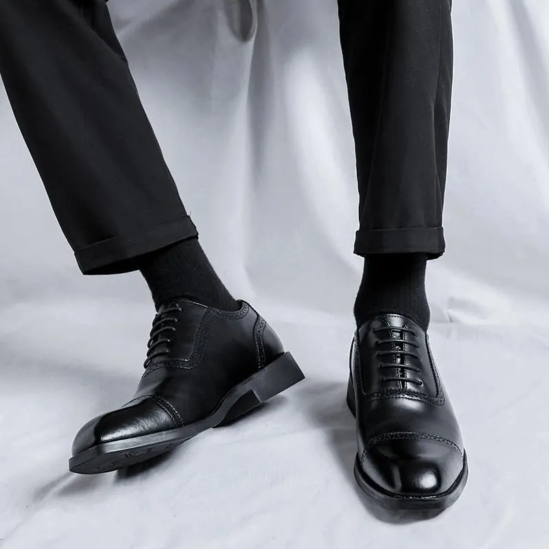 Formal Shoes for Men Lace Up Square Toe Vegan Leather Cap Toe Oxford Shoes Non Slip Rubber Sole Block Heel Low Top Anti-Slip Party