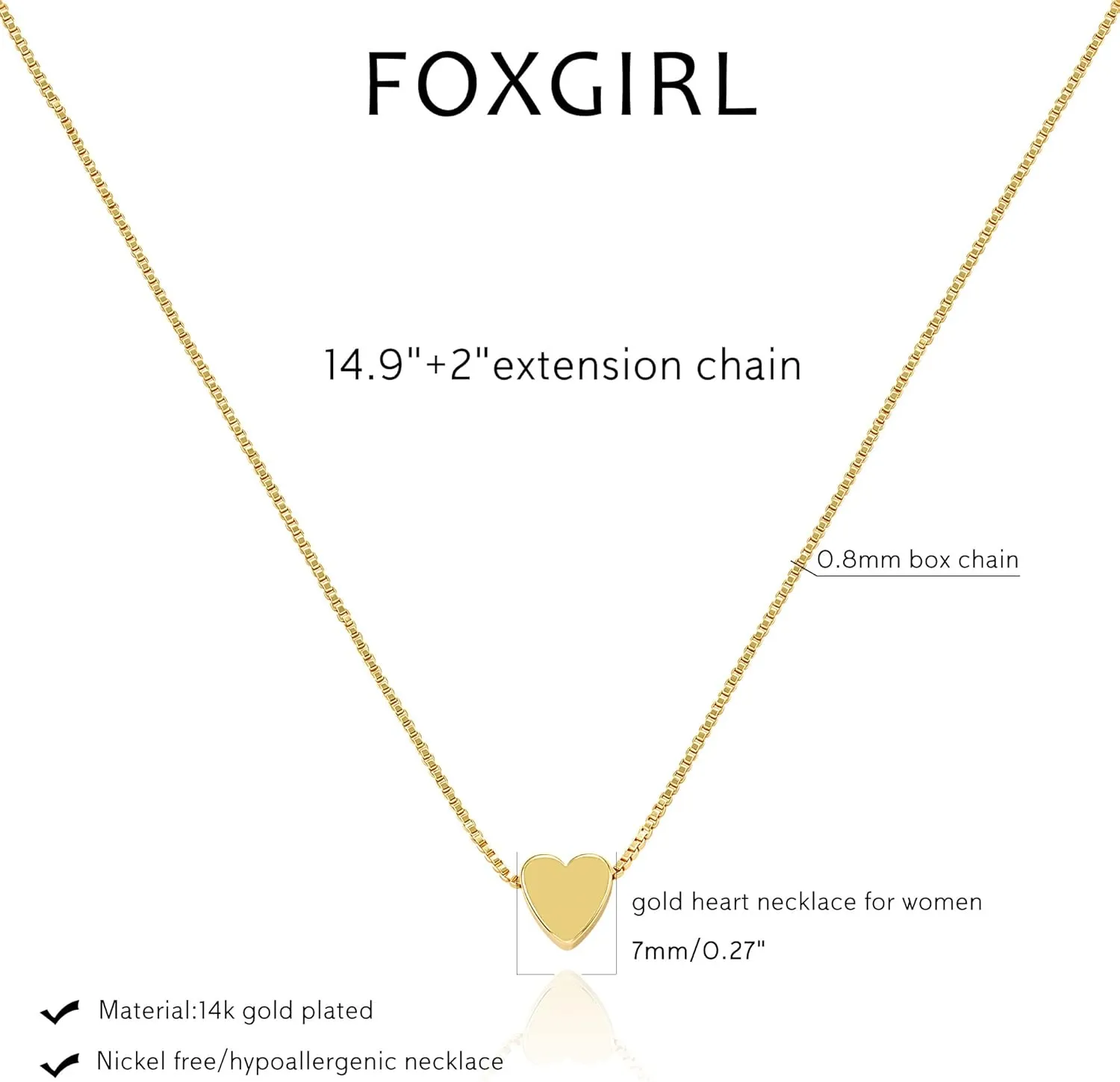 Foxgirl Gold Heart Necklaces for Women 14k Gold Plated Pendant Necklace Simple Cute Necklaces for Women Dainty Layered Choker Necklaces for Women Gold Jewelry for Teen Girls