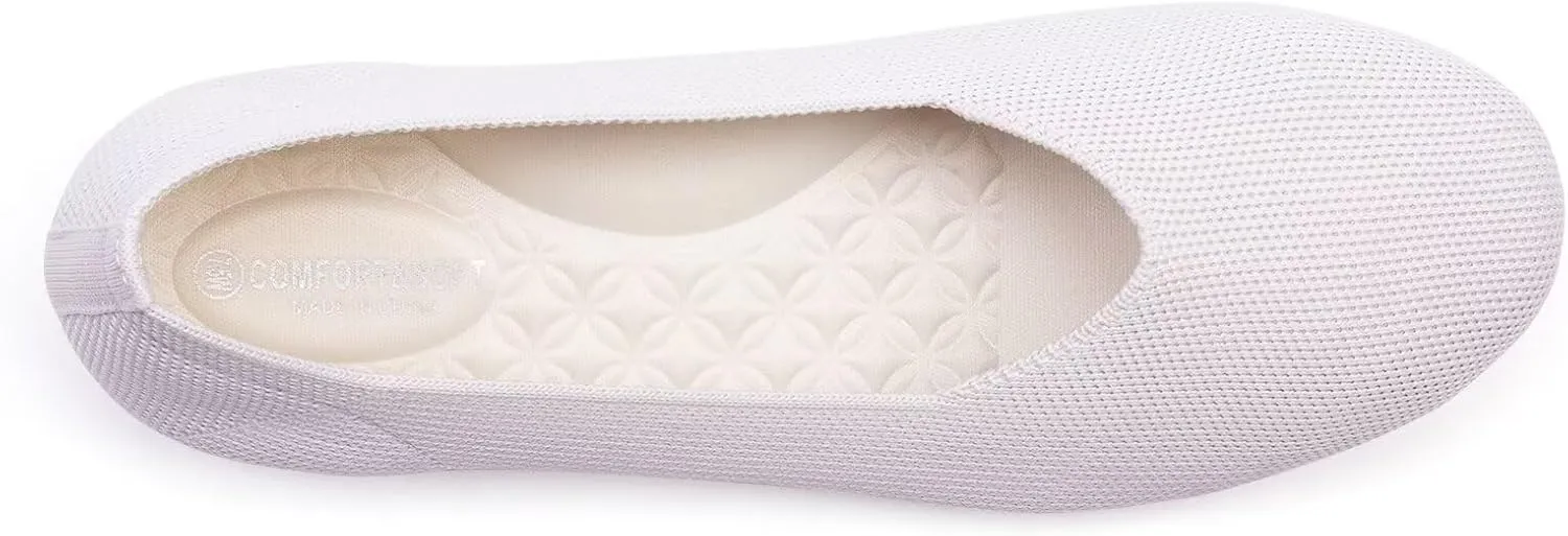 Frank Mully Women's Wide Width Flats Ballet Flats Round Toe Knit Flat Shoes with Arch Support Wide Toe Box