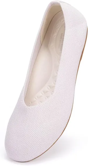 Frank Mully Women's Wide Width Flats Ballet Flats Round Toe Knit Flat Shoes with Arch Support Wide Toe Box