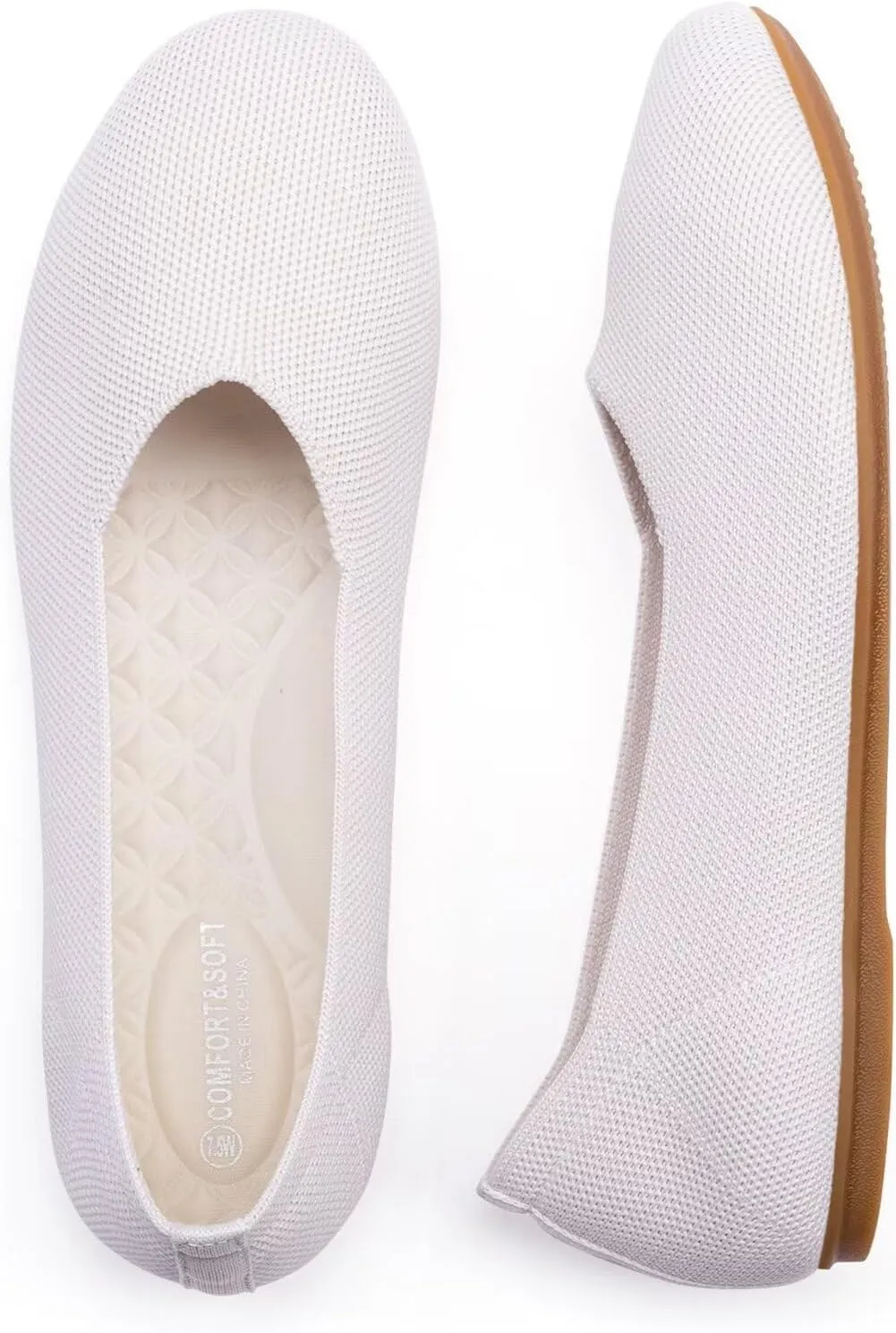 Frank Mully Women's Wide Width Flats Ballet Flats Round Toe Knit Flat Shoes with Arch Support Wide Toe Box