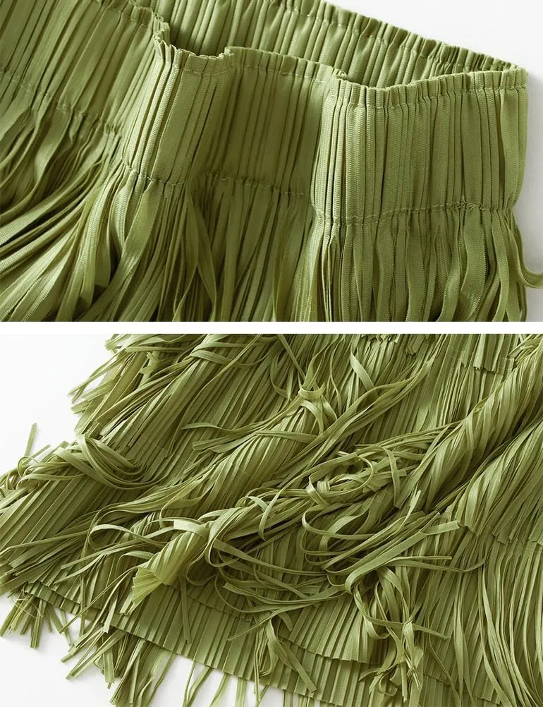 Fringe Skirts for Women Trendy High Waisted Pleated Layered Fairy Ruffle Midi Skirt