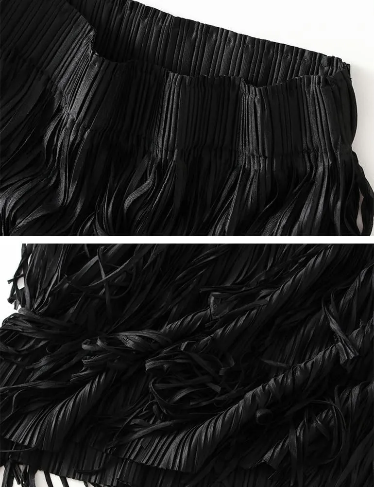 Fringe Skirts for Women Trendy High Waisted Pleated Layered Fairy Ruffle Midi Skirt
