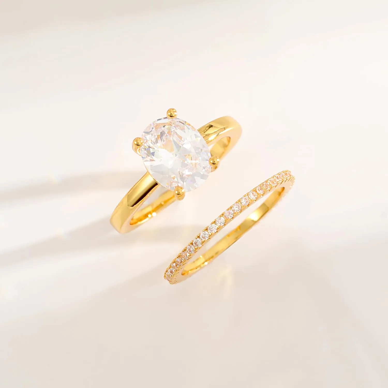 FUNEIA Cubic Zirconia Gold Rings for Women Non Tarnish Trendy Dainty 14K Gold Plated Stackable Princess Cut Fake Engagement Ring Set Diamond Wedding Promise Rings for Her Jewelry Size 6 7 8 9 10 11