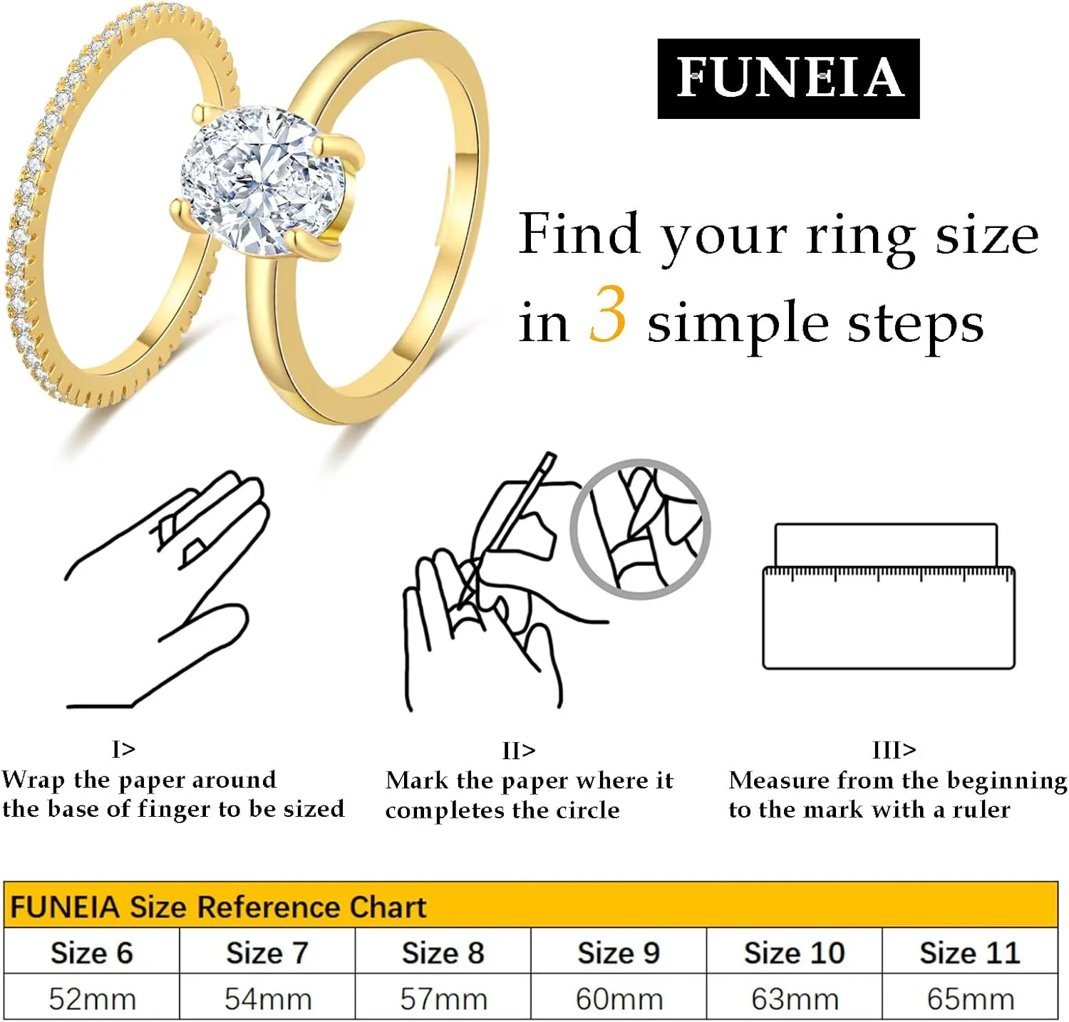 FUNEIA Cubic Zirconia Gold Rings for Women Non Tarnish Trendy Dainty 14K Gold Plated Stackable Princess Cut Fake Engagement Ring Set Diamond Wedding Promise Rings for Her Jewelry Size 6 7 8 9 10 11