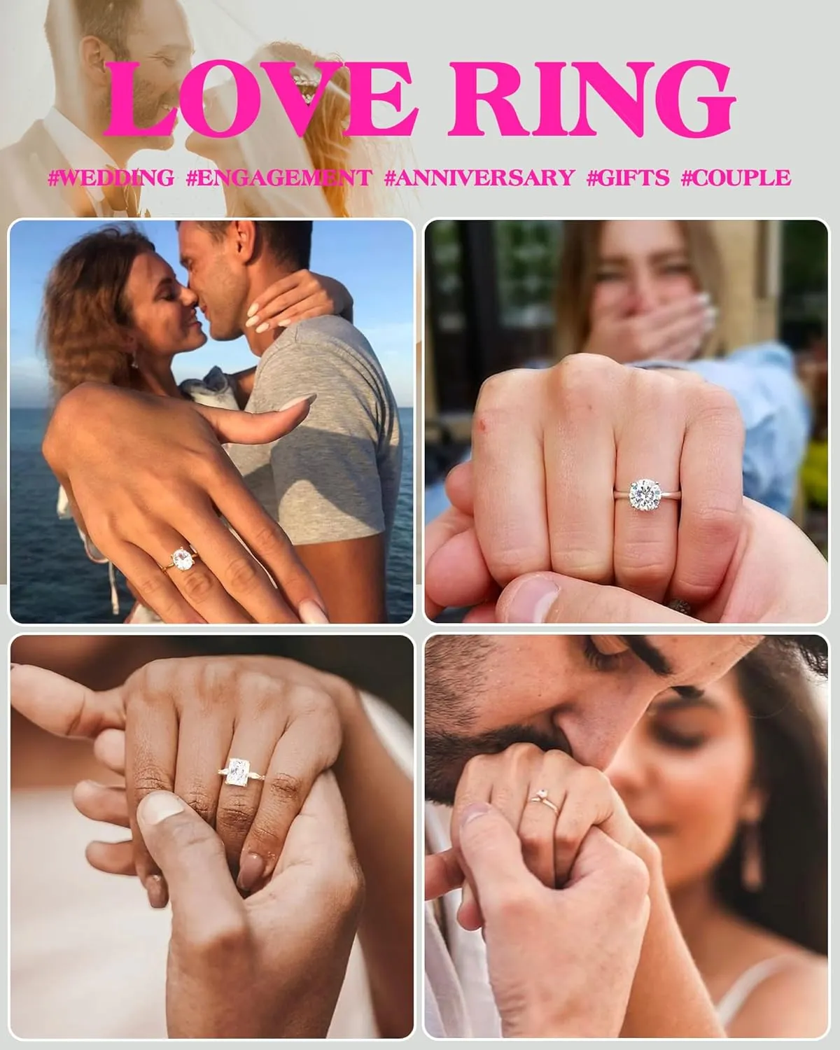 FUNEIA Cubic Zirconia Gold Rings for Women Non Tarnish Trendy Dainty 14K Gold Plated Stackable Princess Cut Fake Engagement Ring Set Diamond Wedding Promise Rings for Her Jewelry Size 6 7 8 9 10 11