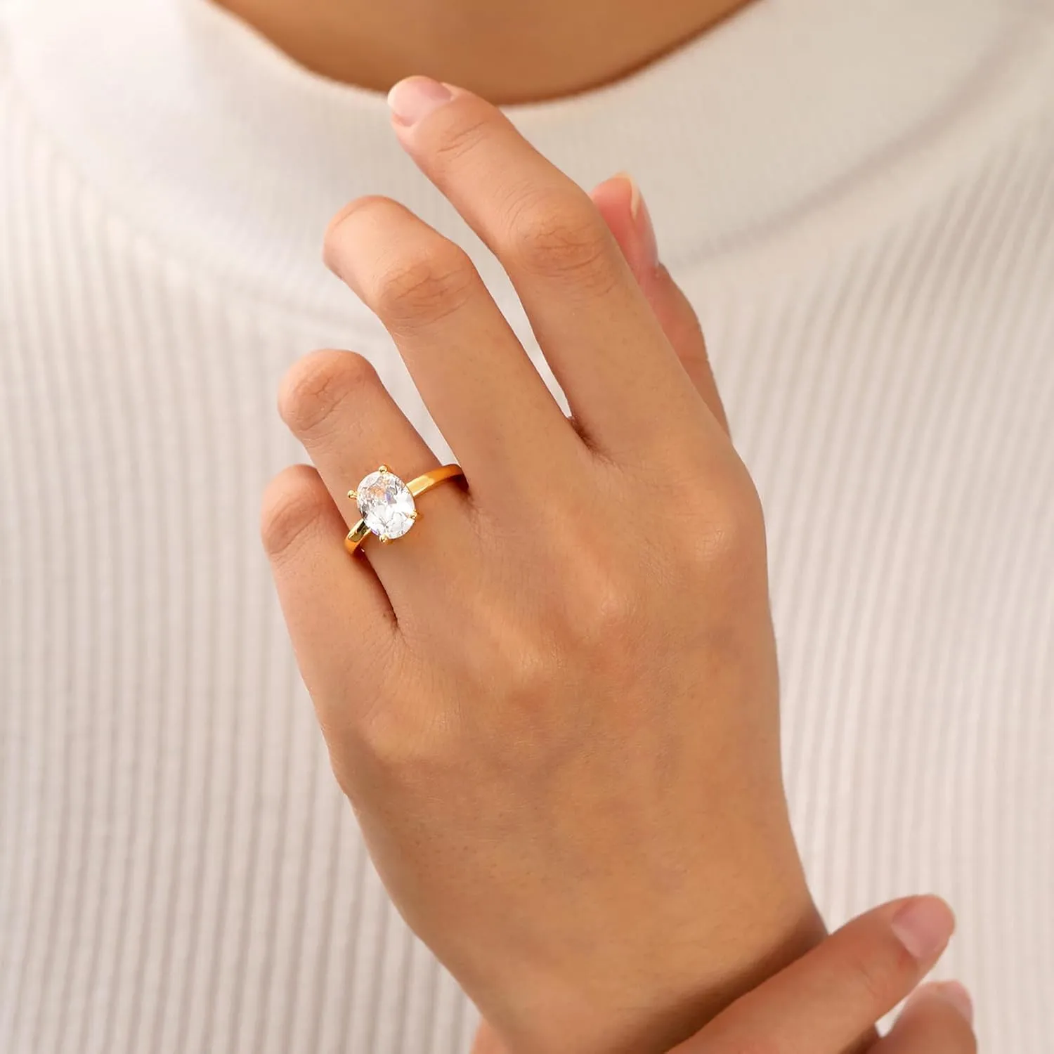 FUNEIA Cubic Zirconia Gold Rings for Women Non Tarnish Trendy Dainty 14K Gold Plated Stackable Princess Cut Fake Engagement Ring Set Diamond Wedding Promise Rings for Her Jewelry Size 6 7 8 9 10 11