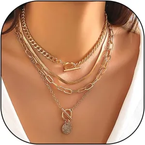 FUTIMELY 4Pcs Layered 14k Gold Necklace Set for Women Men Chunky Herringbone Paperclip Chain Necklace Retro Coin Pendant Necklace Jewelry Accessories