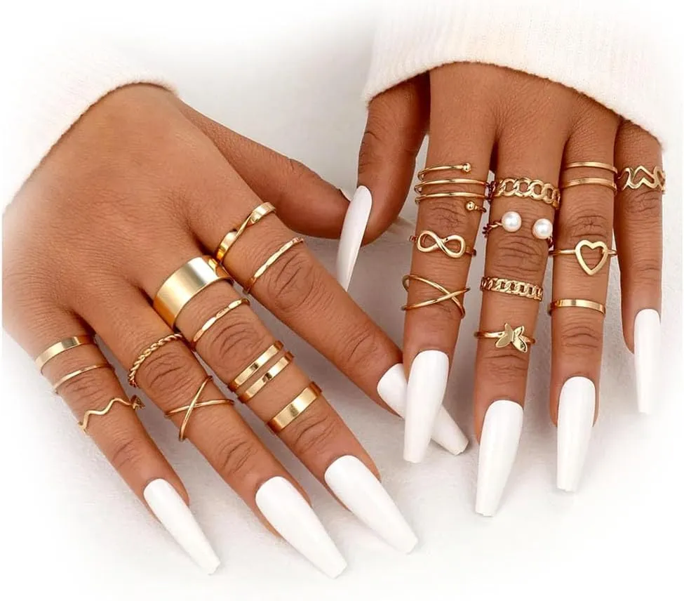 FUTIMELY Gold Kunckle Rings Set for Women gifts,Boho Stackable Rings Pack pearl Butterfly Statement Vintage Rings Set Birthday Gifts Jewelry
