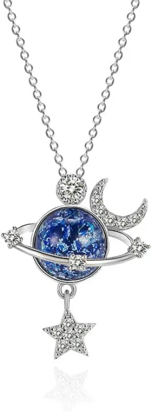 Galaxy Pendant Necklaces Star Moon Surrounding Fantasy Planet Stars Necklaces Birthday Christmas Valentines Jewelry Gifts for Women