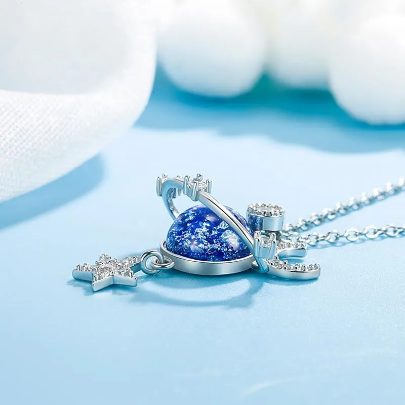 Galaxy Pendant Necklaces Star Moon Surrounding Fantasy Planet Stars Necklaces Birthday Christmas Valentines Jewelry Gifts for Women