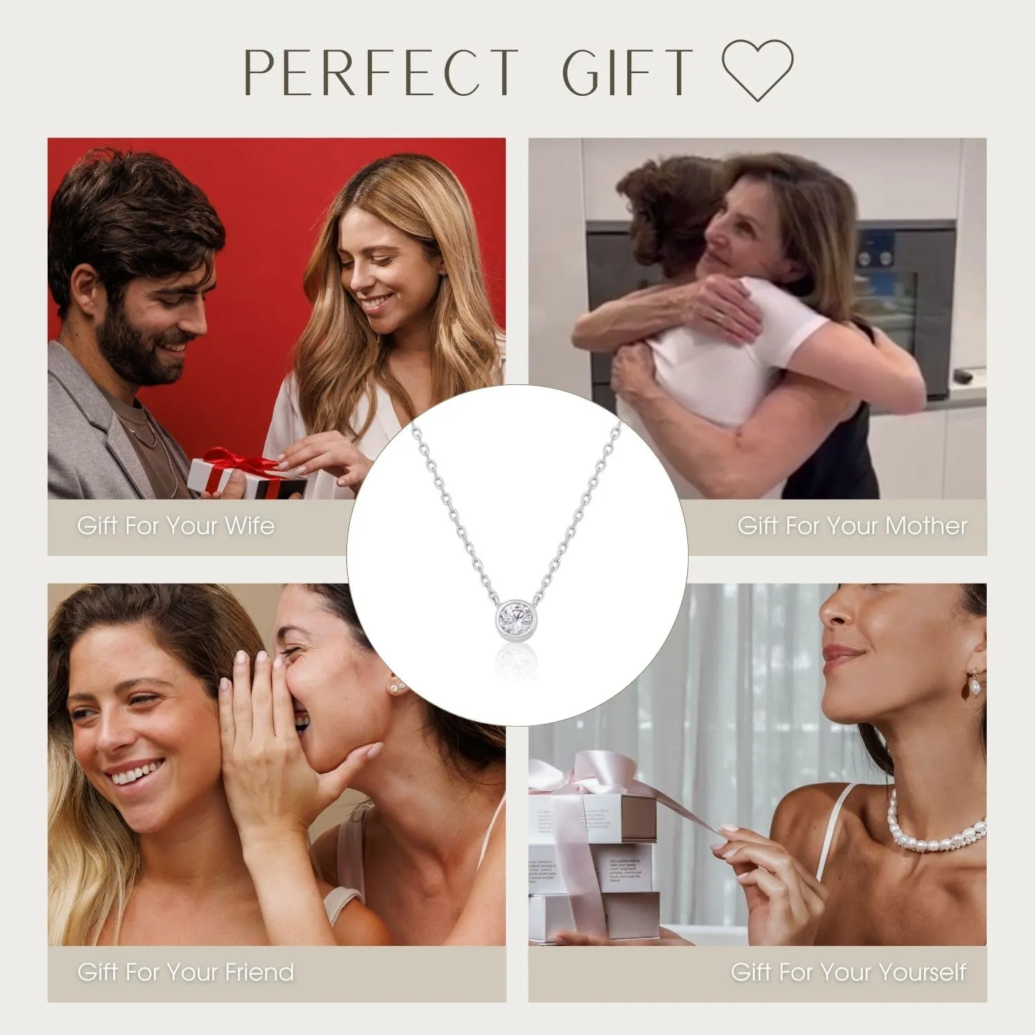 Galis Dainty Necklace - Cubic Zirconia for Women with Small Round Faux Diamond Pendant, Silver Plated Chain Necklaces, Womens Trendy Simple Jewelry, 18" CZ Solitaire Lobster Clasp