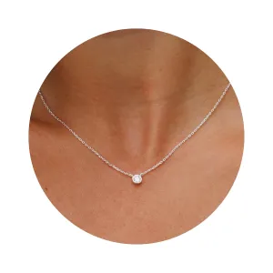 Galis Dainty Necklace - Cubic Zirconia for Women with Small Round Faux Diamond Pendant, Silver Plated Chain Necklaces, Womens Trendy Simple Jewelry, 18" CZ Solitaire Lobster Clasp