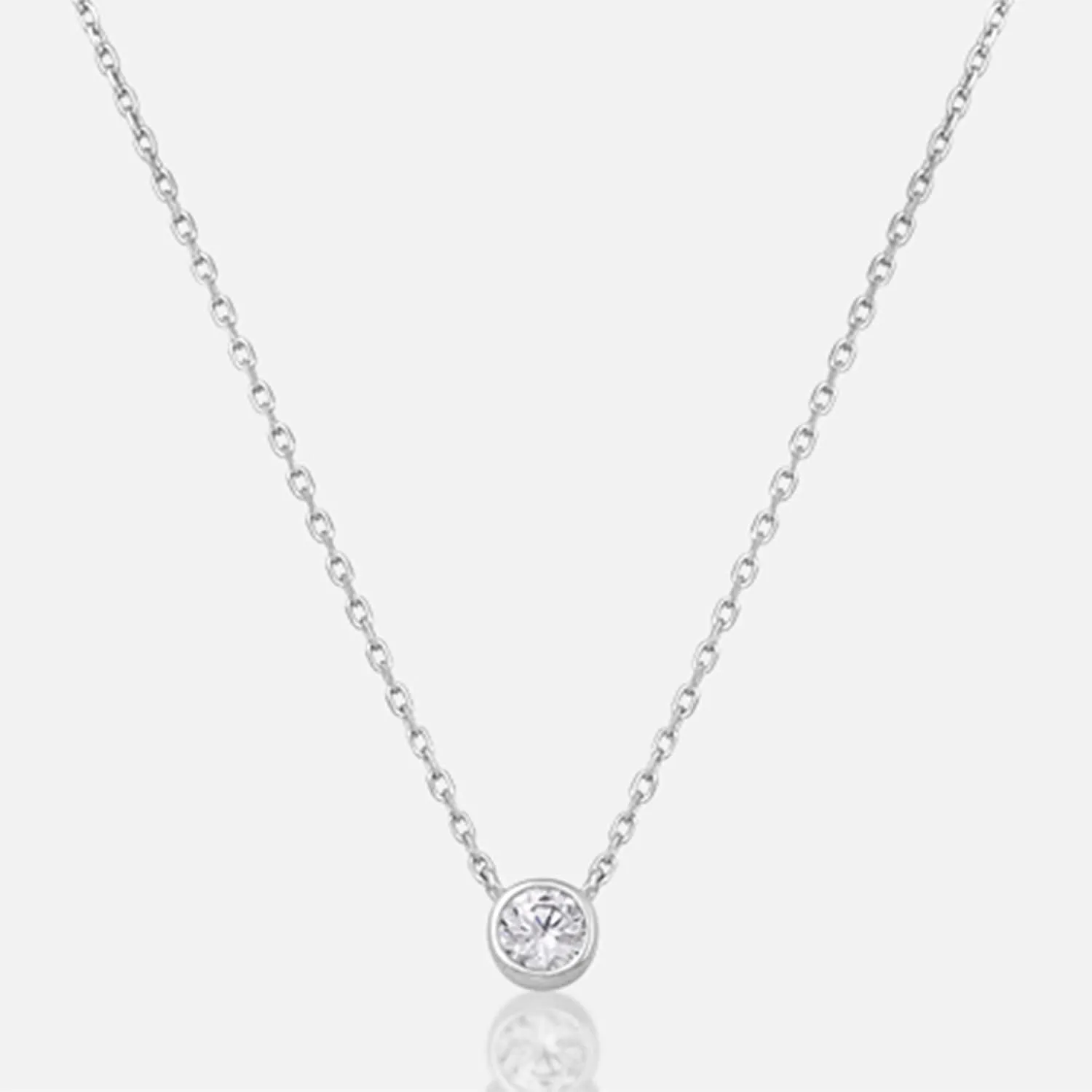 Galis Dainty Necklace - Cubic Zirconia for Women with Small Round Faux Diamond Pendant, Silver Plated Chain Necklaces, Womens Trendy Simple Jewelry, 18" CZ Solitaire Lobster Clasp