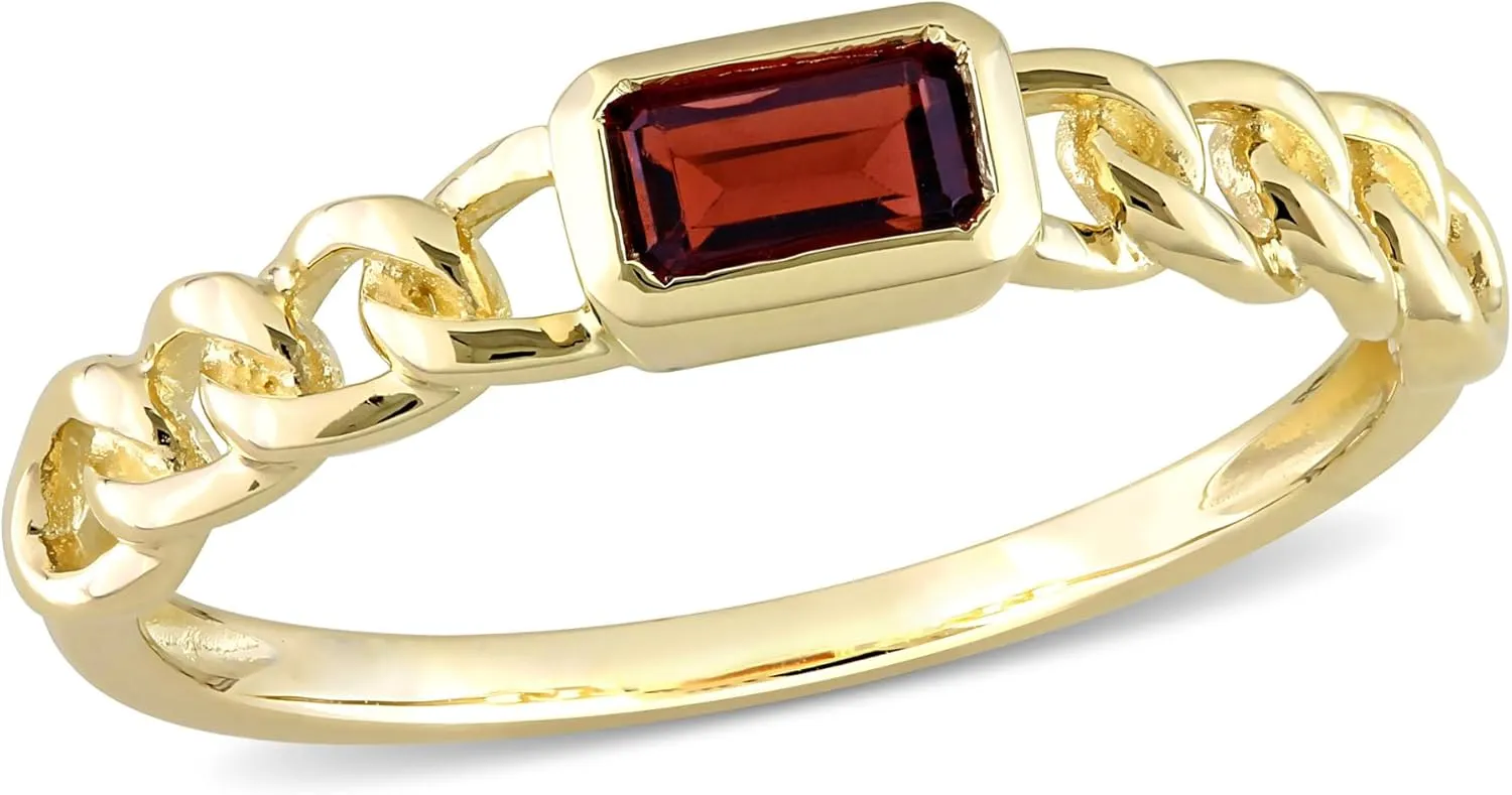 Garnet Yellow Gold Chain Link Stackable Ring | Size 6.5
