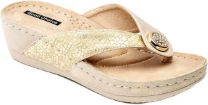 G.C. Shoes Dafni Wedge Sandals - Cushioned Footbed Rhinestone Detailing in Faux Leather with Rubber Sole