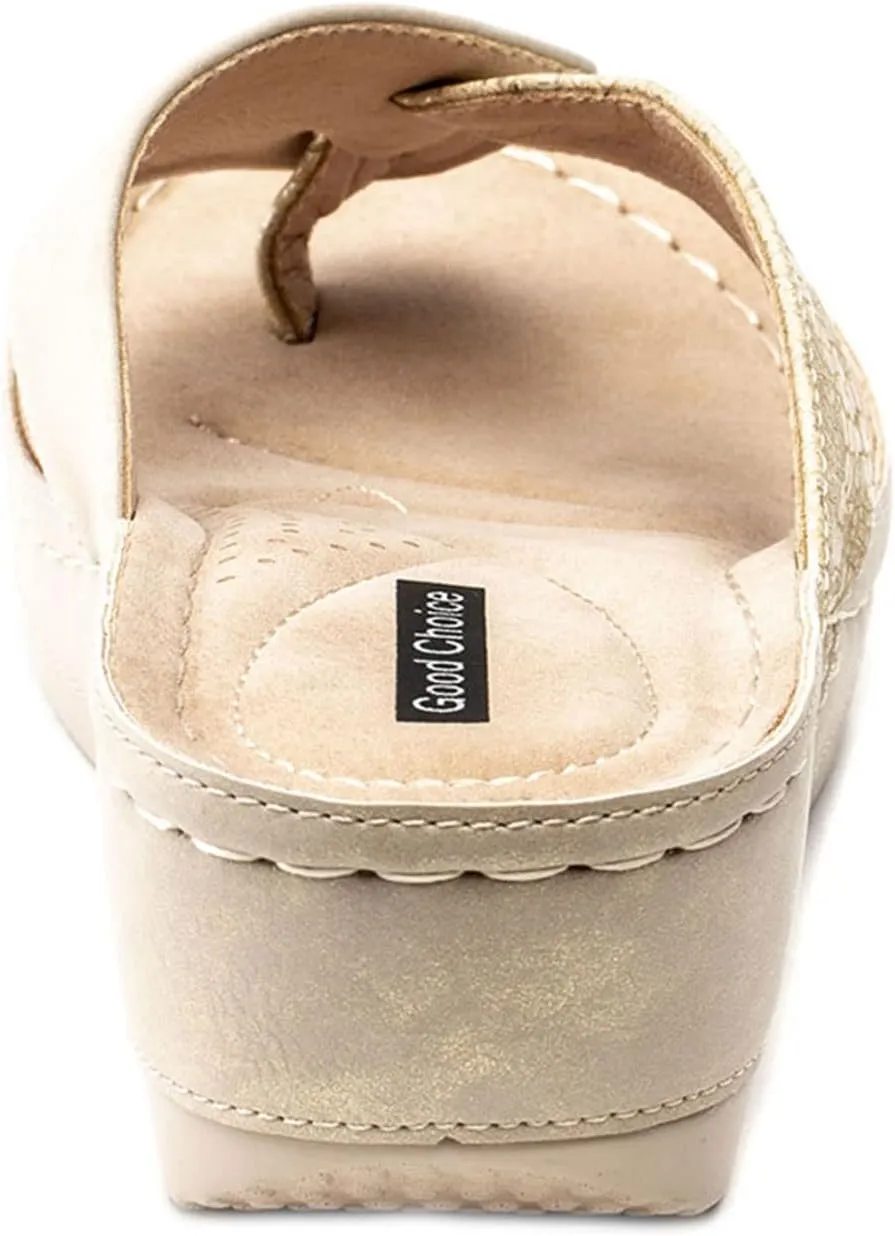 G.C. Shoes Dafni Wedge Sandals - Cushioned Footbed Rhinestone Detailing in Faux Leather with Rubber Sole