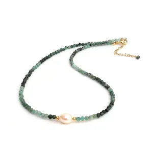 Gempires Emerald Beaded Necklace with Freshwater Pearl Handmade Jewelry May Birthstone Gemstone Gifts Hypoallergenic 18 Inch Gold Plated Statement Crystal Choker Necklaces