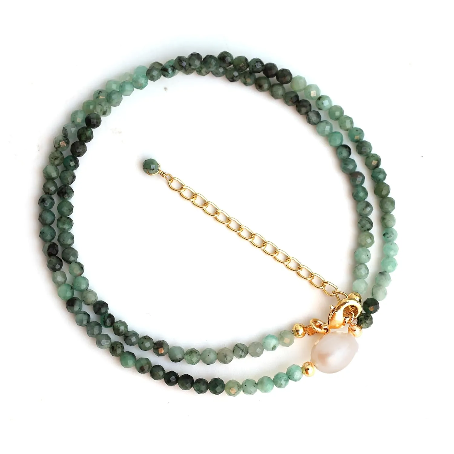 Gempires Emerald Beaded Necklace with Freshwater Pearl Handmade Jewelry May Birthstone Gemstone Gifts Hypoallergenic 18 Inch Gold Plated Statement Crystal Choker Necklaces