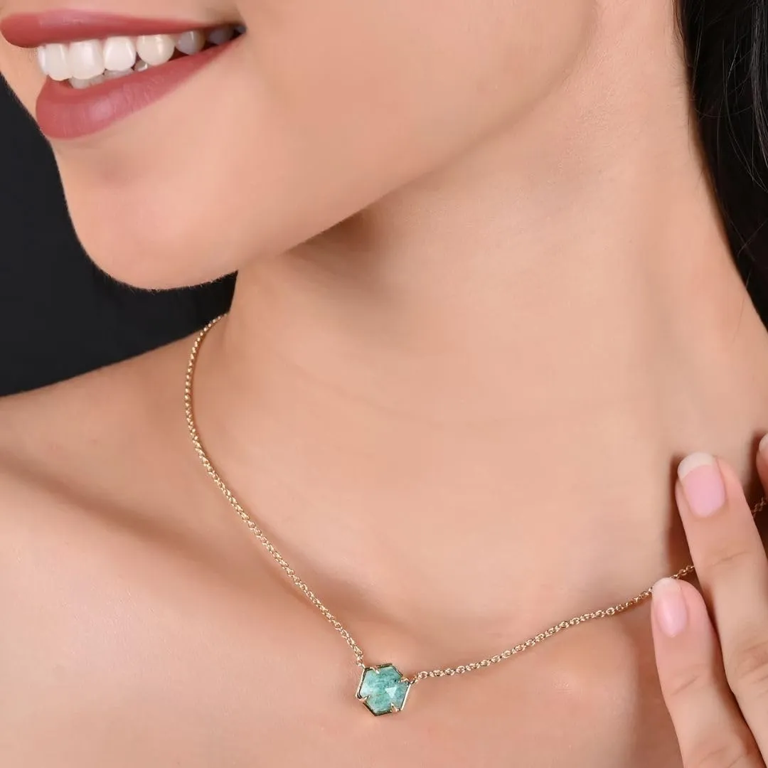 Gempires Natural Blue Lapis Lazuli Hexagon Pendant Necklace Dainty Chain Necklaces For Women September Birthstone Bezel Jewelry 18-inch Adjustable Chain