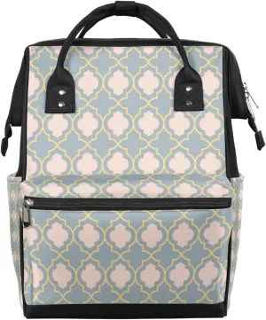 Geometric Quatrefoil Trellis Diaper Bag Tote Large Capacity Waterproof with Adjustable Shoulder Strap and Pram Straps Mommy Bag for Hospital Beach Weekender Travel