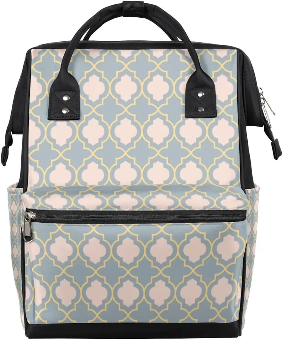 Geometric Quatrefoil Trellis Diaper Bag Tote Large Capacity Waterproof with Adjustable Shoulder Strap and Pram Straps Mommy Bag for Hospital Beach Weekender Travel